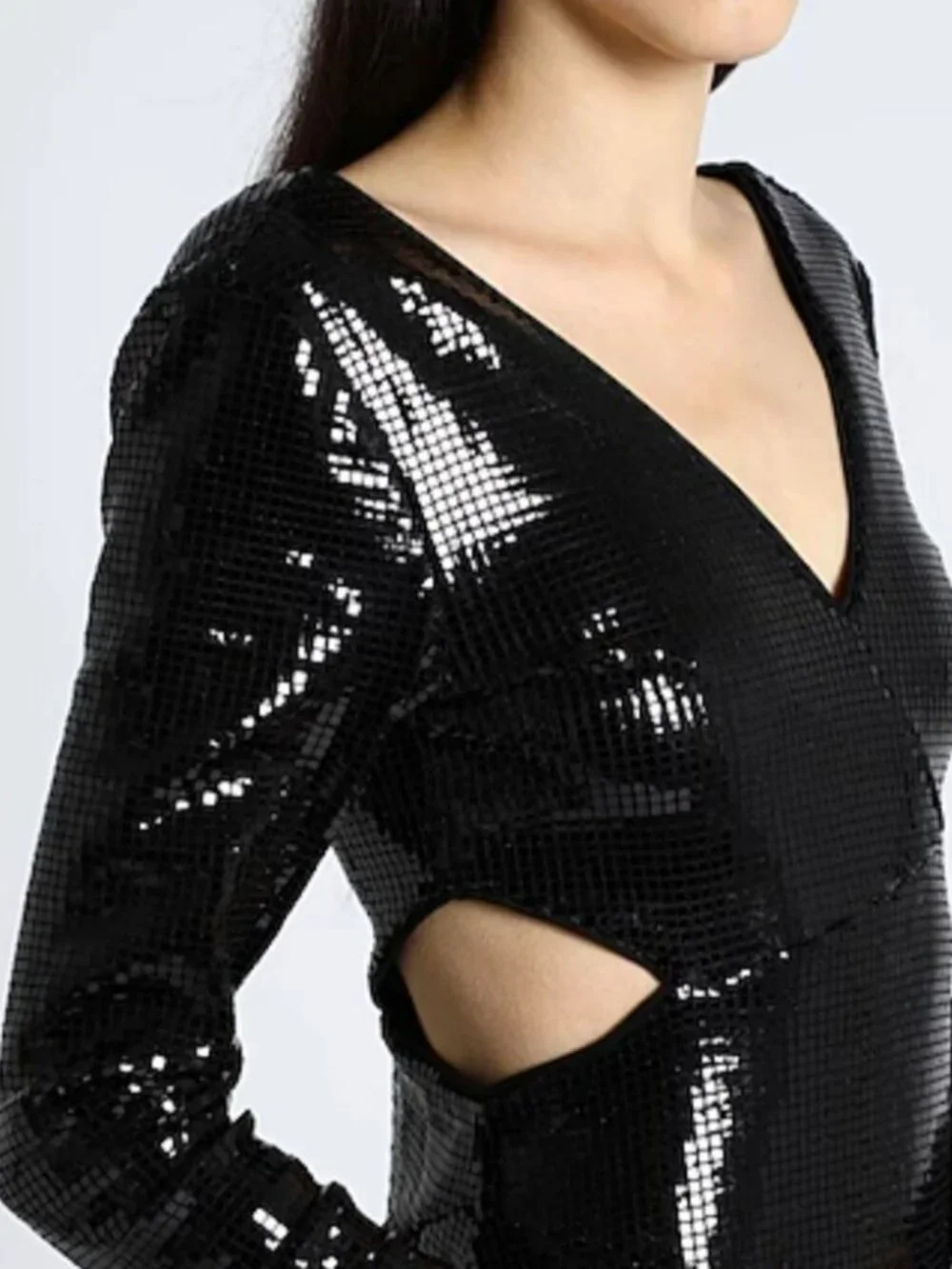 NWT Topshop Black Sequin Asymmetric Cutout Maxi Dress SZ 14 Mermaidcore